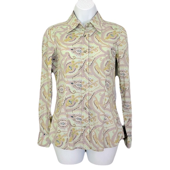 Etro Mint Green Paisley Button Down Long Sleeve Shirt, Size 38 - Picture 1 of 5